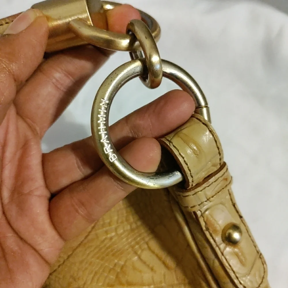 BRAHMIN Carmela Melbourne Hobo Shoulder Bag Croc-Embossed Leather Honey Caramel